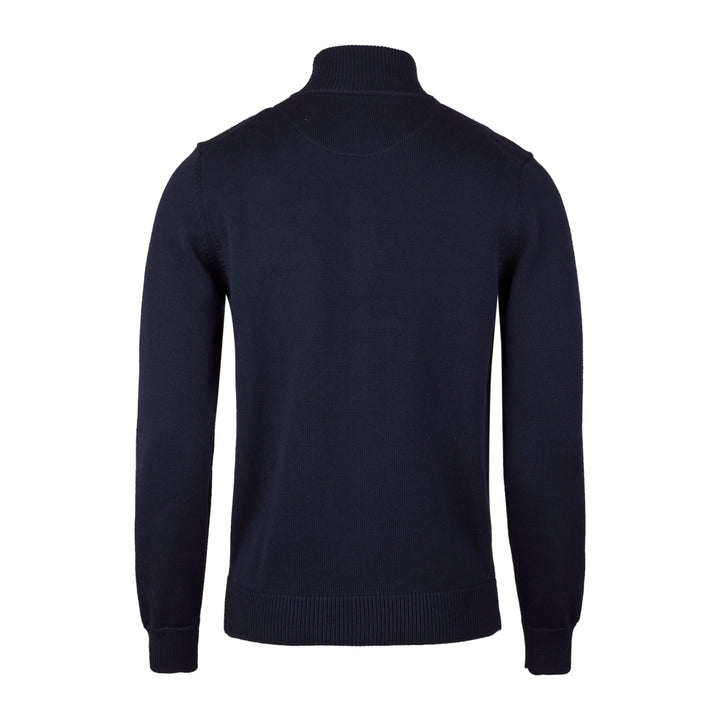Navy Blue Cotton Full Zip Sweater with Baseball Collar - Stenströms - Boutique Jacques International