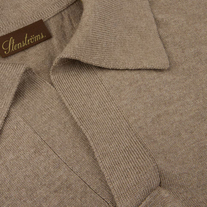Beige Silk-Cashmere Johnny Collar Polo Shirt - Stenströms
