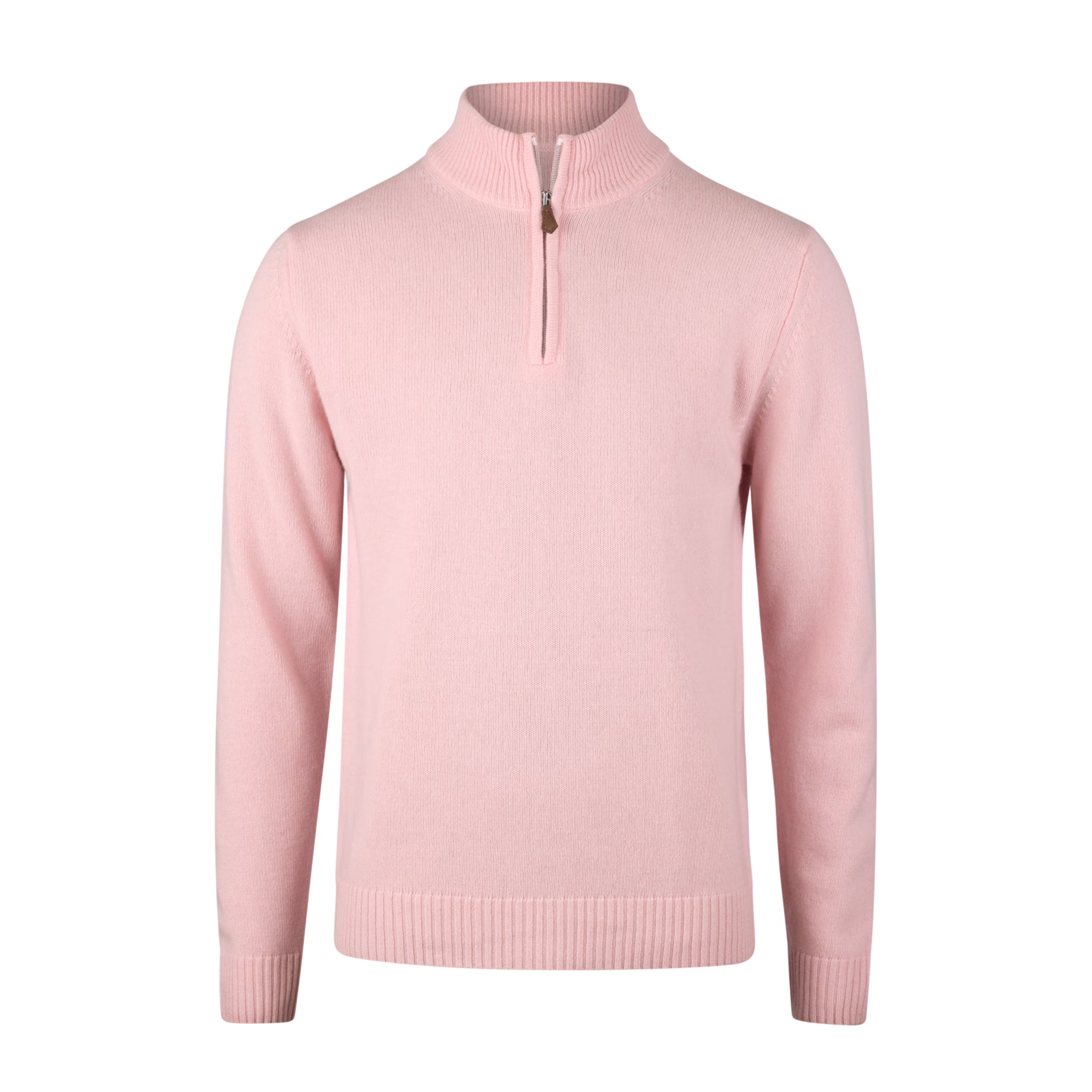 Light Pink Carded Merino Wool Half Zip Sweater - Stenströms