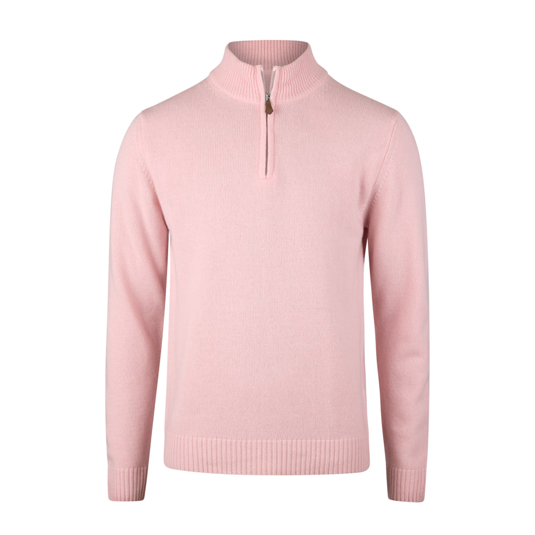 Light Pink Carded Merino Wool Half Zip Sweater - Stenströms