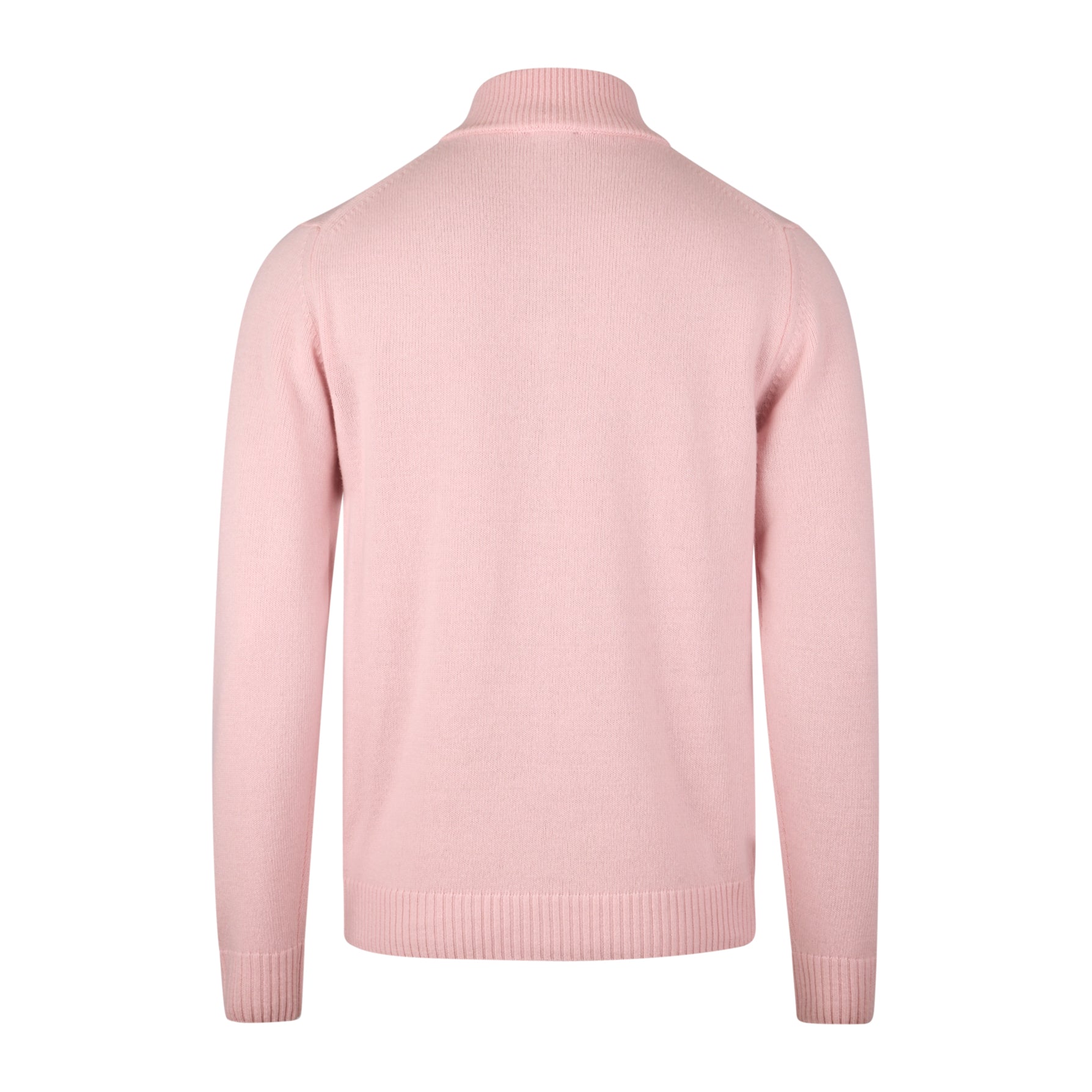 Light Pink Carded Merino Wool Half Zip Sweater - Stenströms
