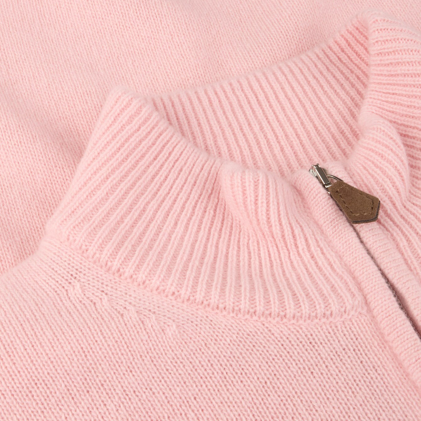 Light Pink Carded Merino Wool Half Zip Sweater - Stenströms