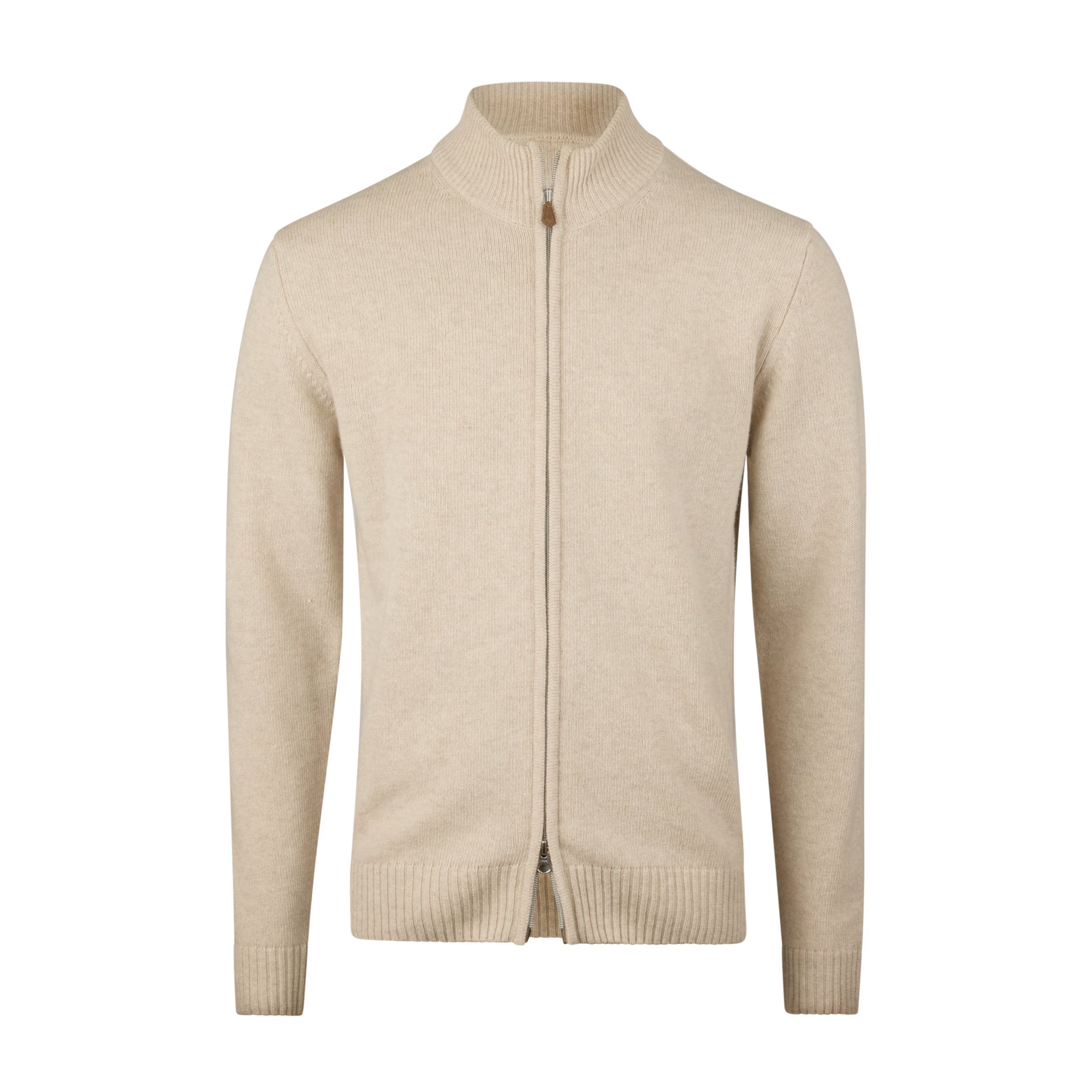 Light Beige Chunky Merino Wool Full Zip Sweater - Stenströms