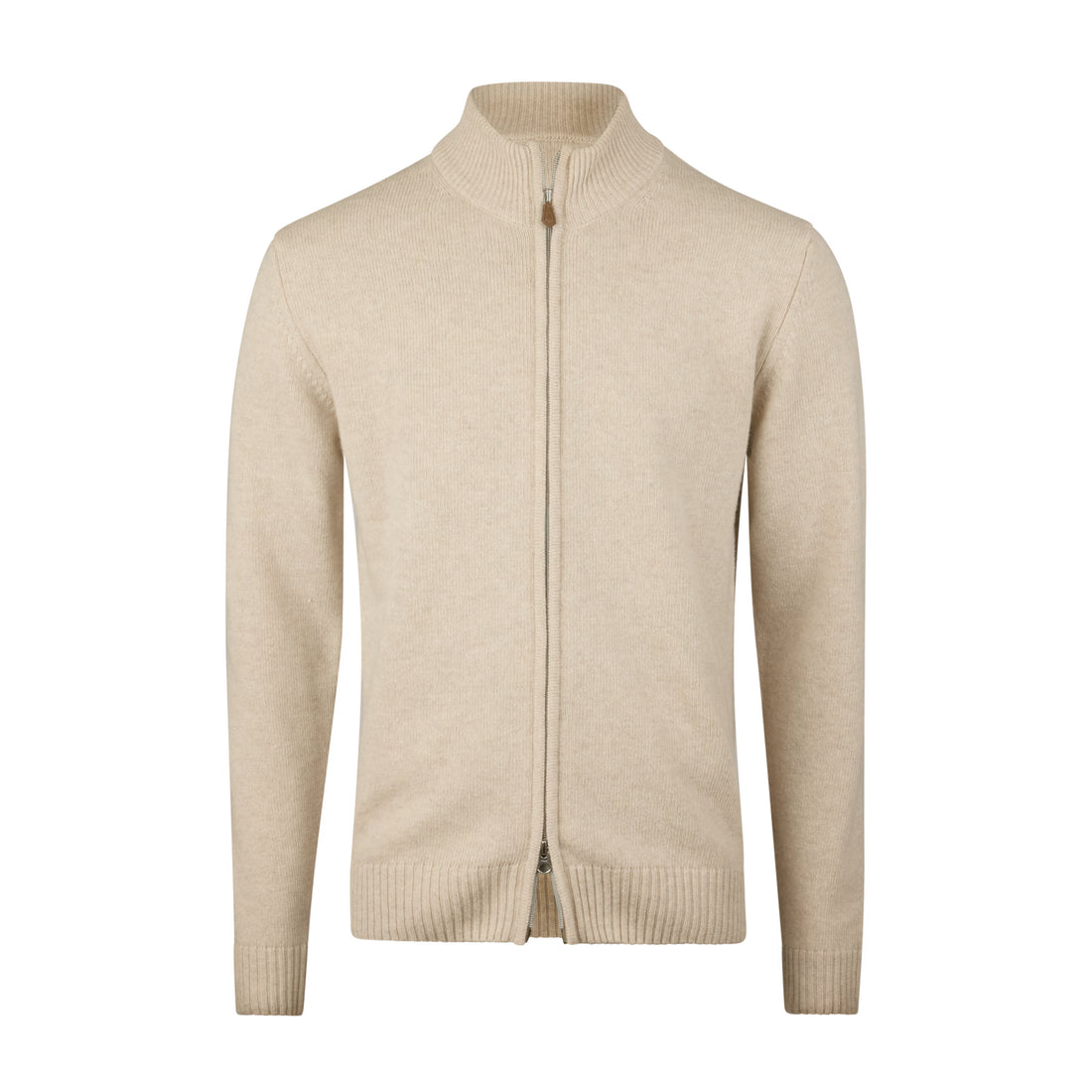 Light Beige Chunky Merino Wool Full Zip Sweater - Stenströms