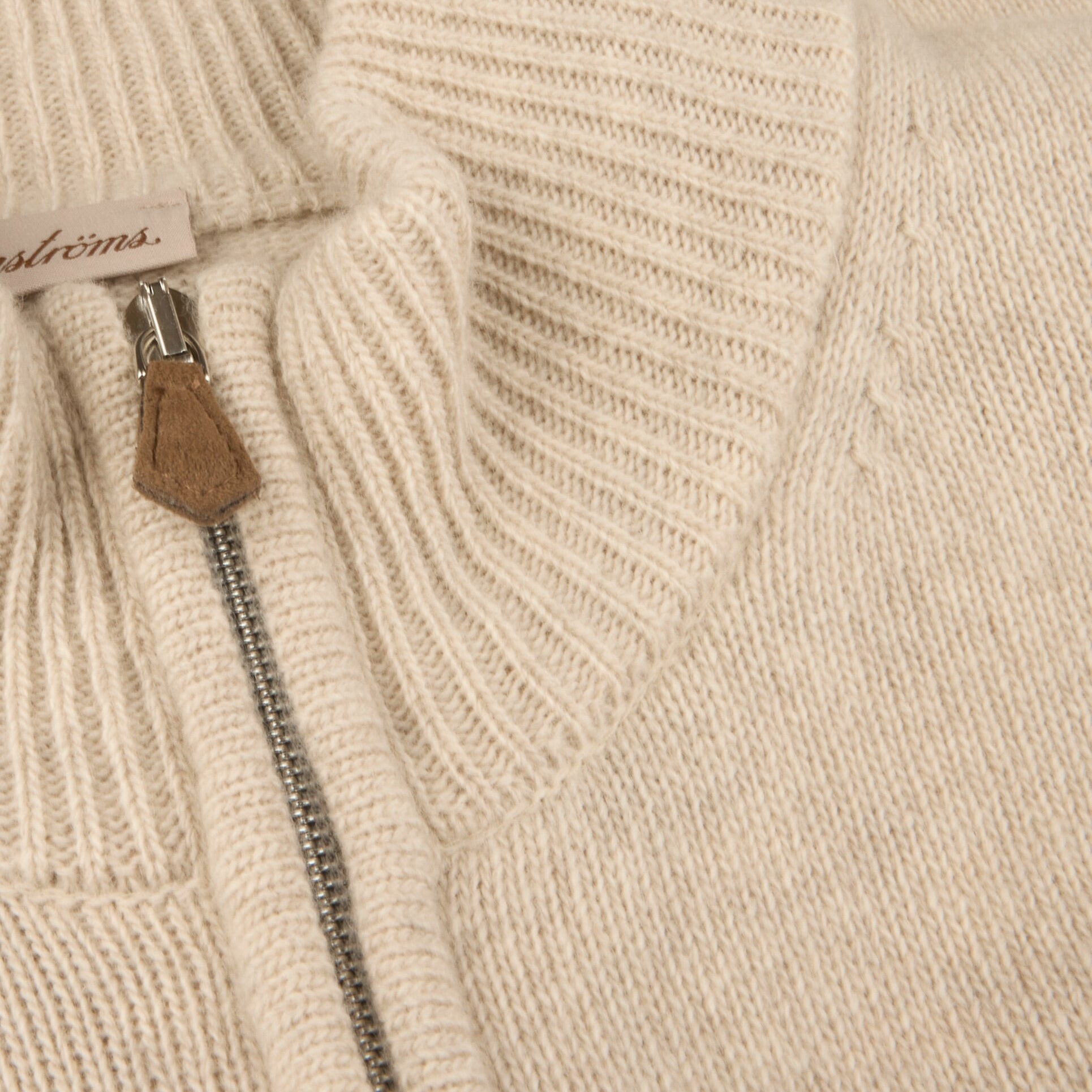 Light Beige Chunky Merino Wool Full Zip Sweater - Stenströms