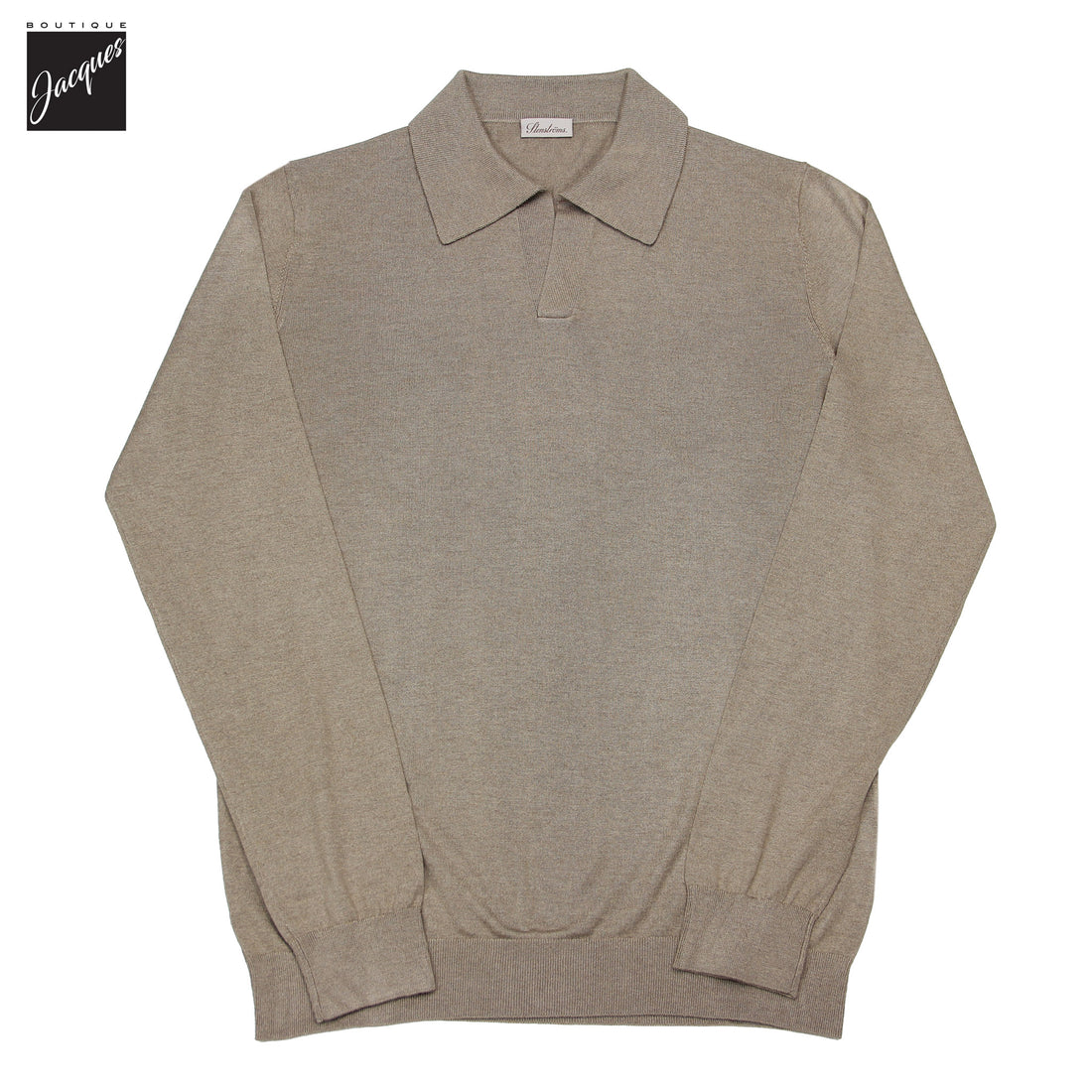 Polo à manches longues avec col Johnny en soie et cachemire beige - Stenströms