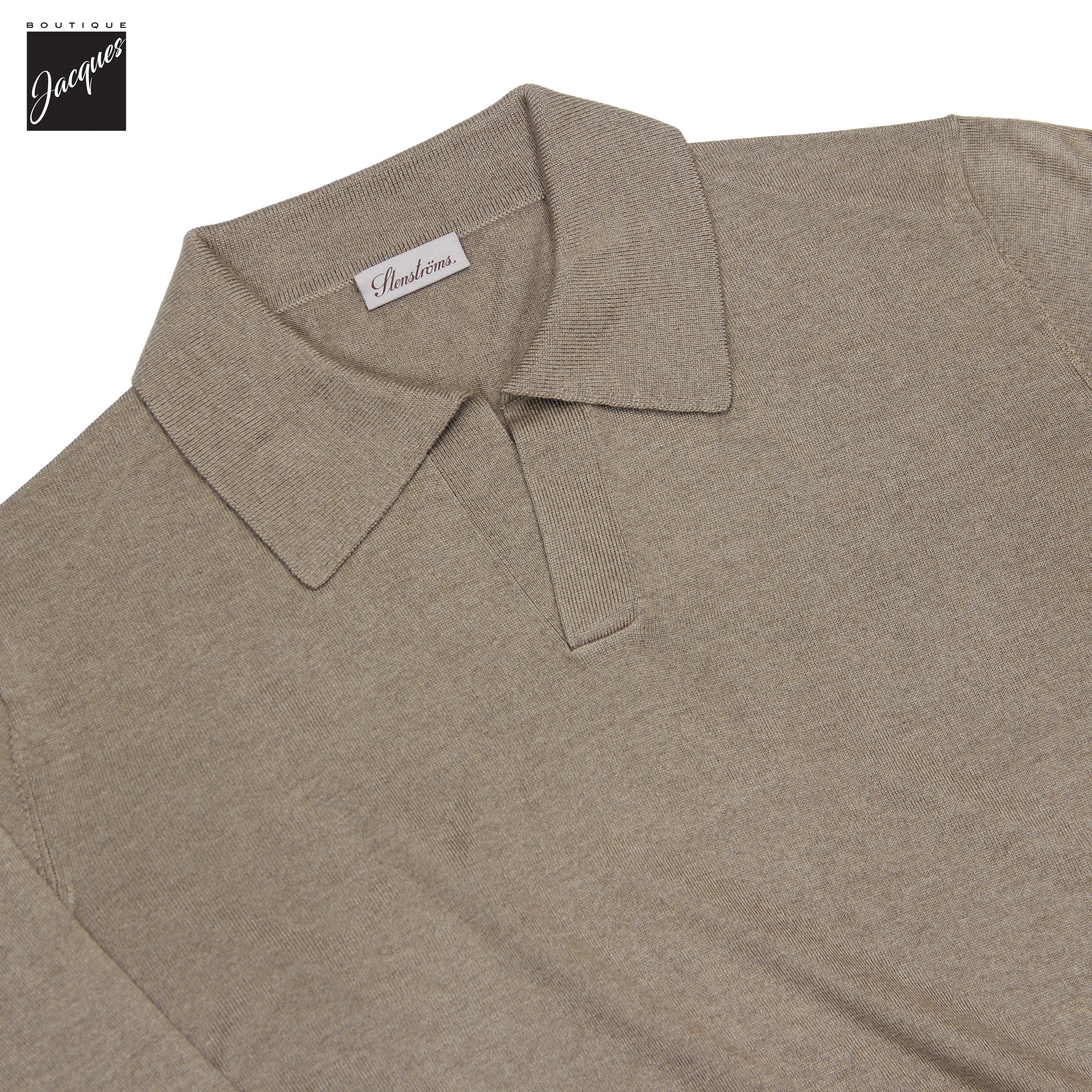 Polo à manches longues avec col Johnny en soie et cachemire beige - Stenströms