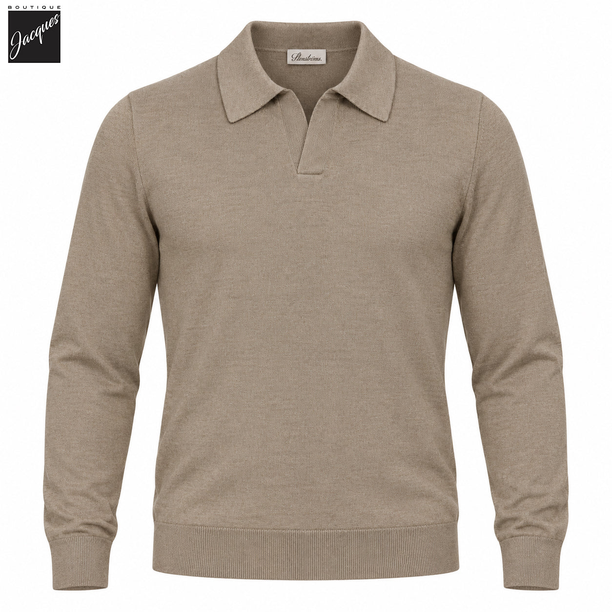 Polo à manches longues avec col Johnny en soie et cachemire beige - Stenströms