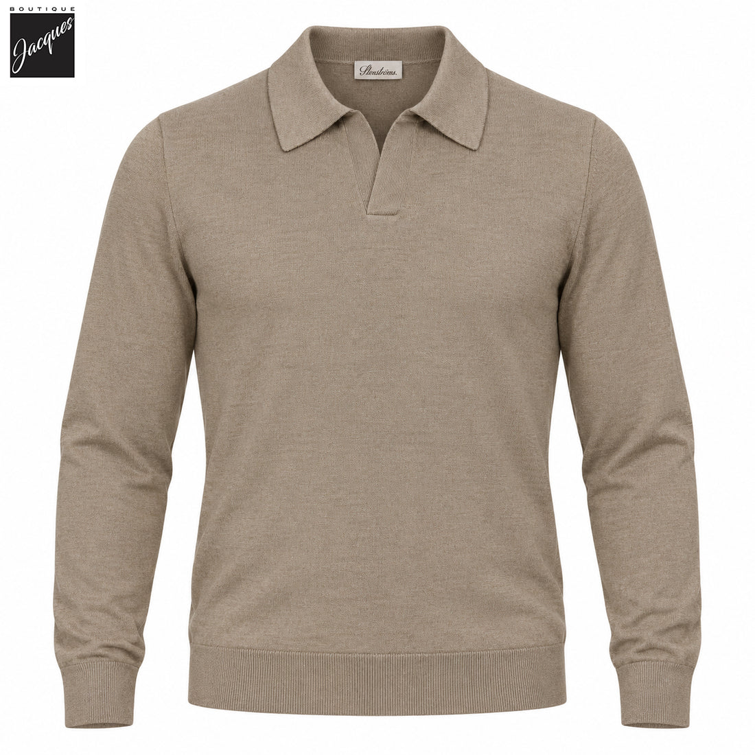 Polo à manches longues avec col Johnny en soie et cachemire beige - Stenströms