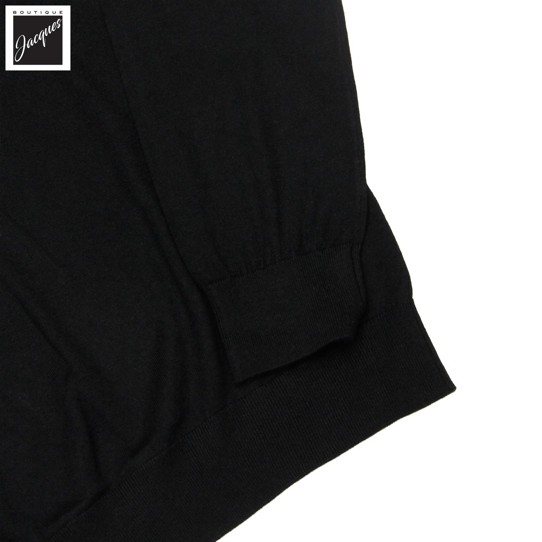 Black Silk-Cashmere Johnny Collar Long Sleeve Polo Shirt - Stenströms