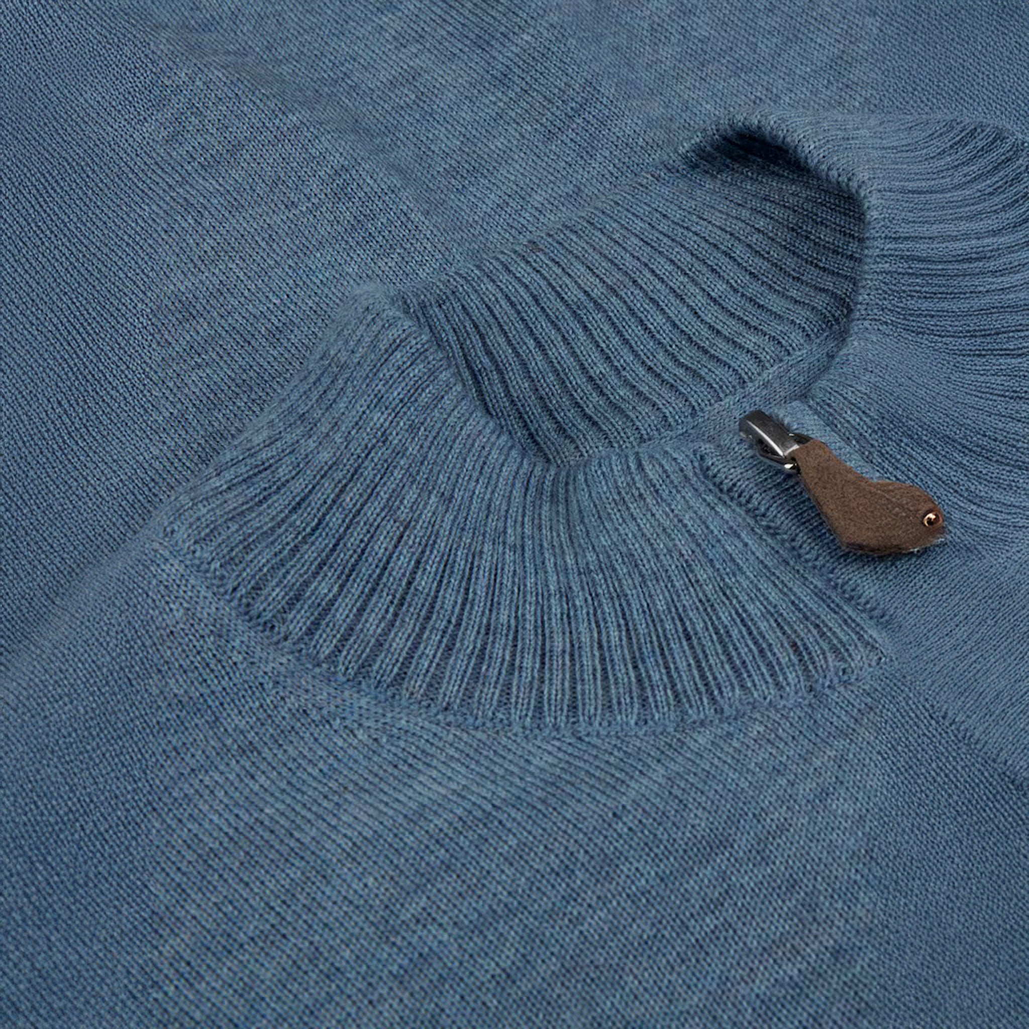 Light Blue Merino Wool Half Zip Sweater - Stenströms