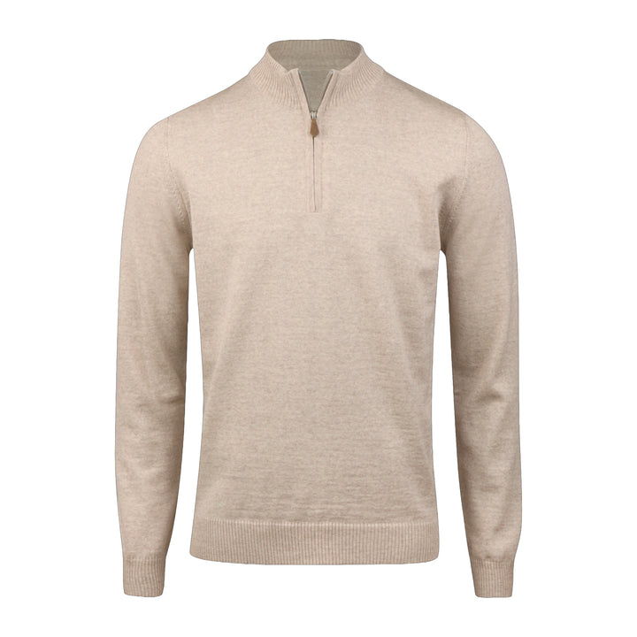 Light Beige Merino Wool Half Zip Sweater - Stenströms - Boutique Jacques International