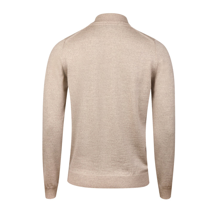 Light Beige Merino Wool Half Zip Sweater - Stenströms - Boutique Jacques International
