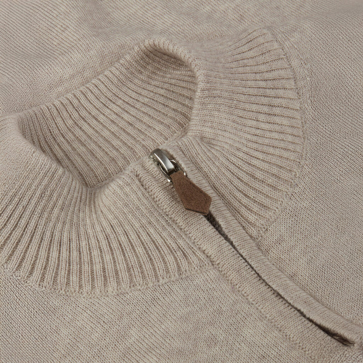 Light Beige Merino Wool Half Zip Sweater - Stenströms - Boutique Jacques International