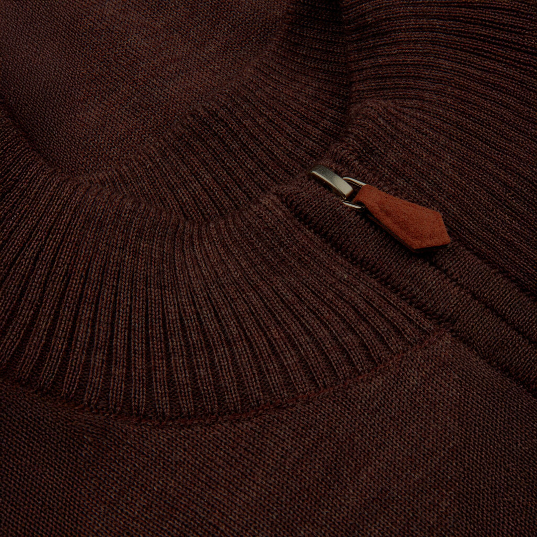 Dark Brown Merino Wool Half Zip Sweater - Stenströms - Boutique Jacques International