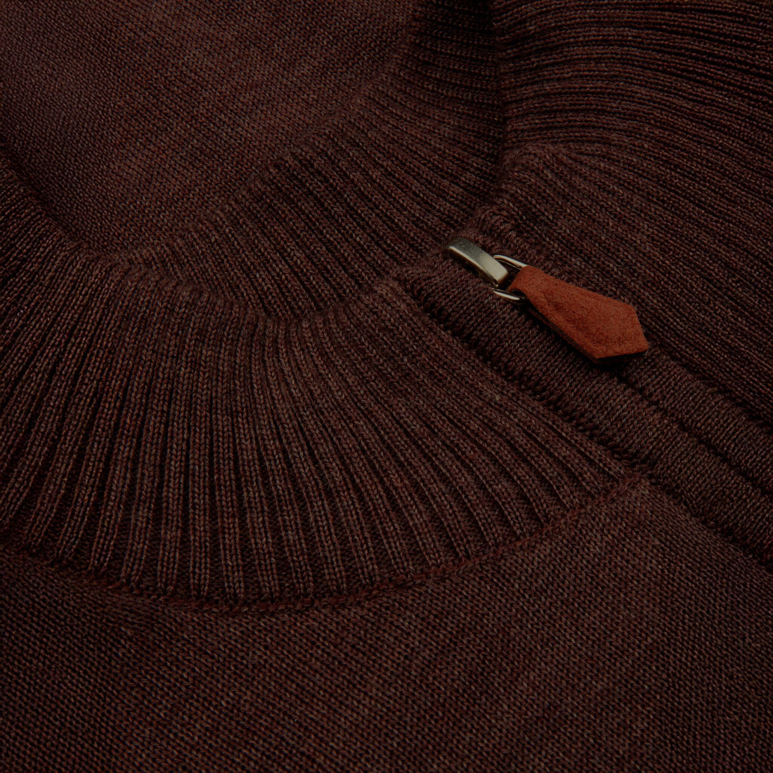 Dark Brown Merino Wool Half Zip Sweater - Stenströms