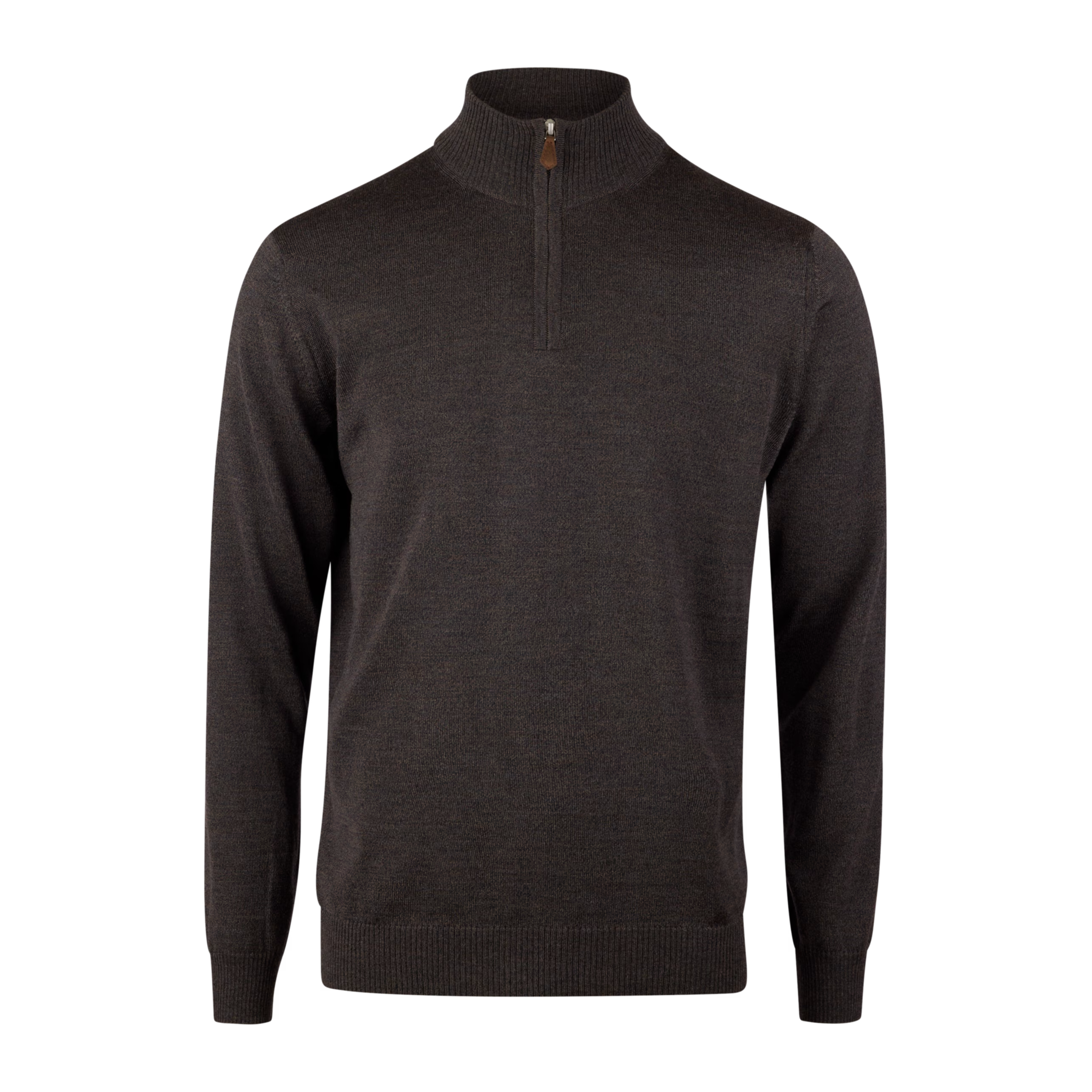 Dark Brown Merino Wool Half Zip Sweater - Stenströms