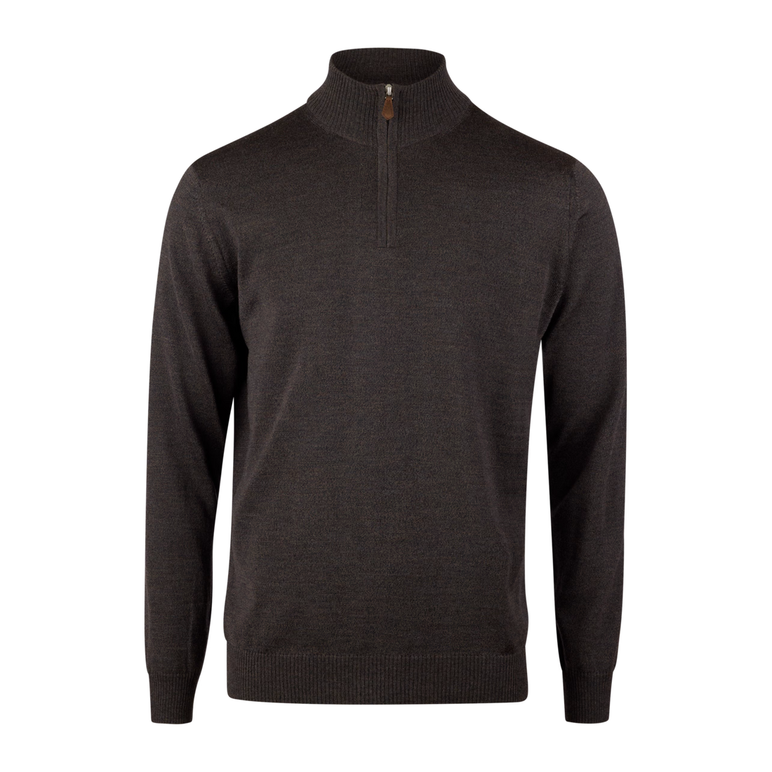 Dark Brown Merino Wool Half Zip Sweater - Stenströms