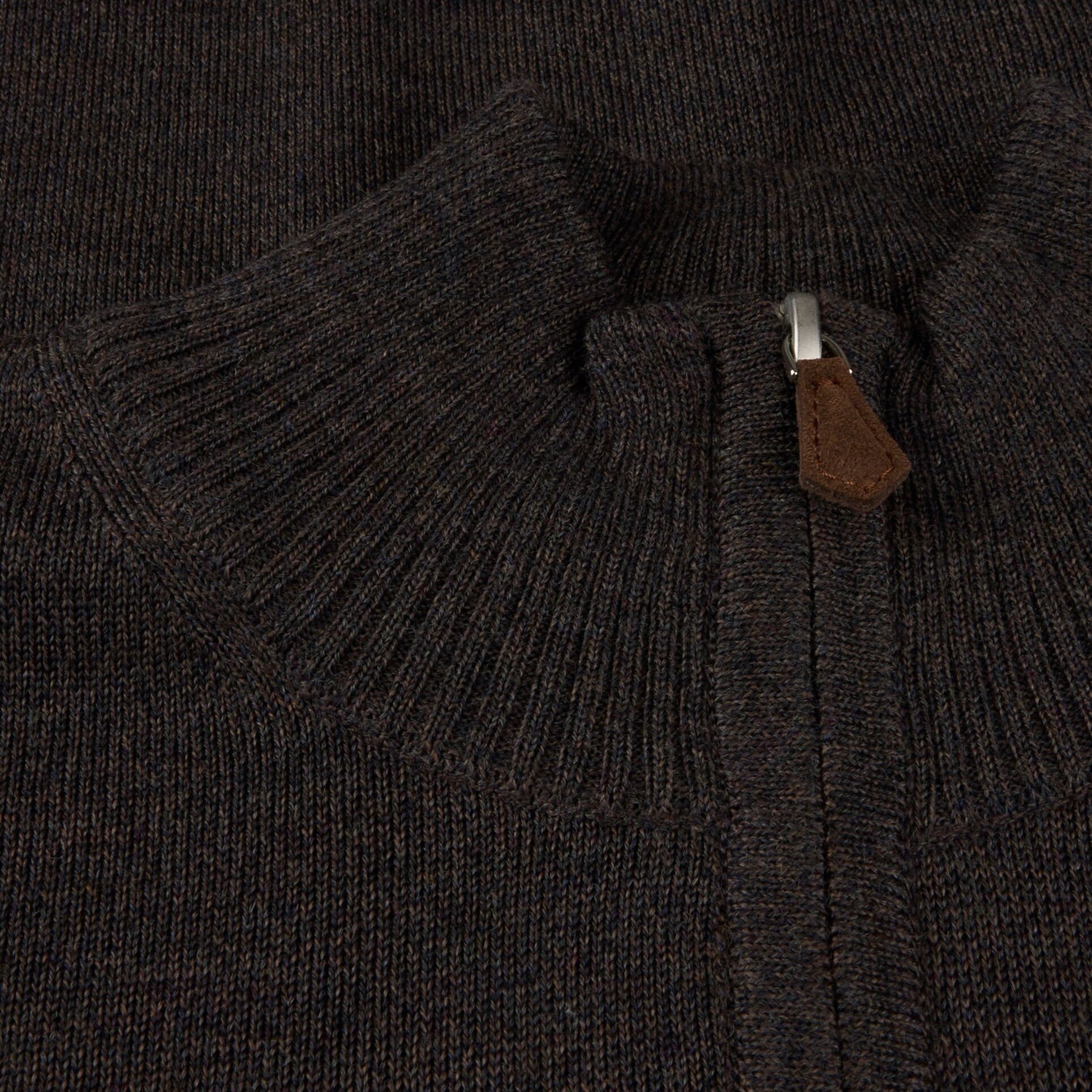 Dark Brown Merino Wool Half Zip Sweater - Stenströms