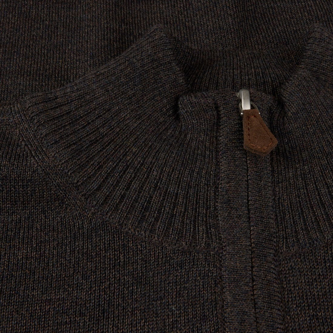 Dark Brown Merino Wool Half Zip Sweater - Stenströms