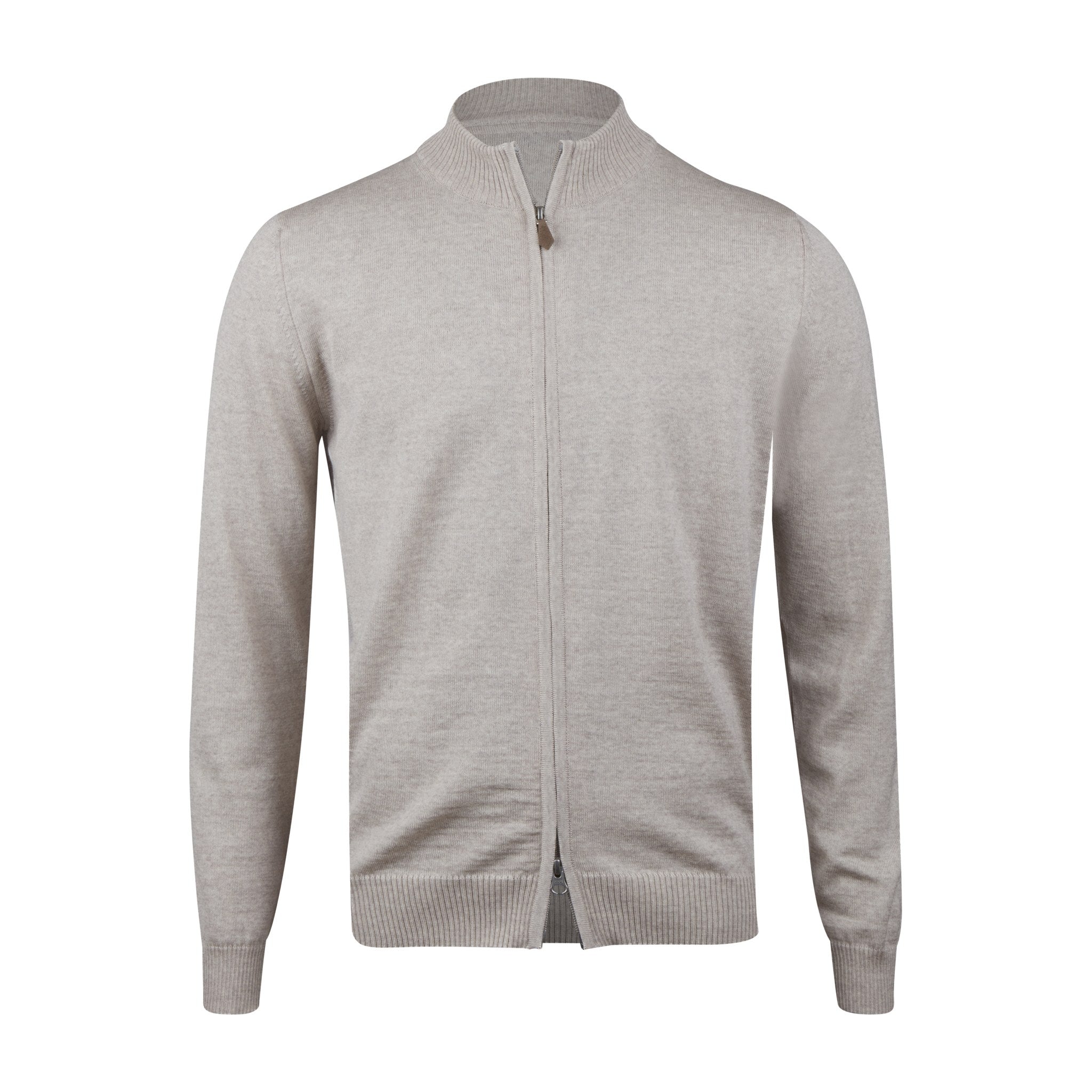 Beige Fine Merino Wool Full Zip Sweater - Stenströms
