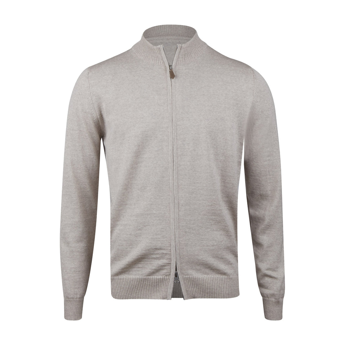 Beige Fine Merino Wool Full Zip Sweater - Stenströms