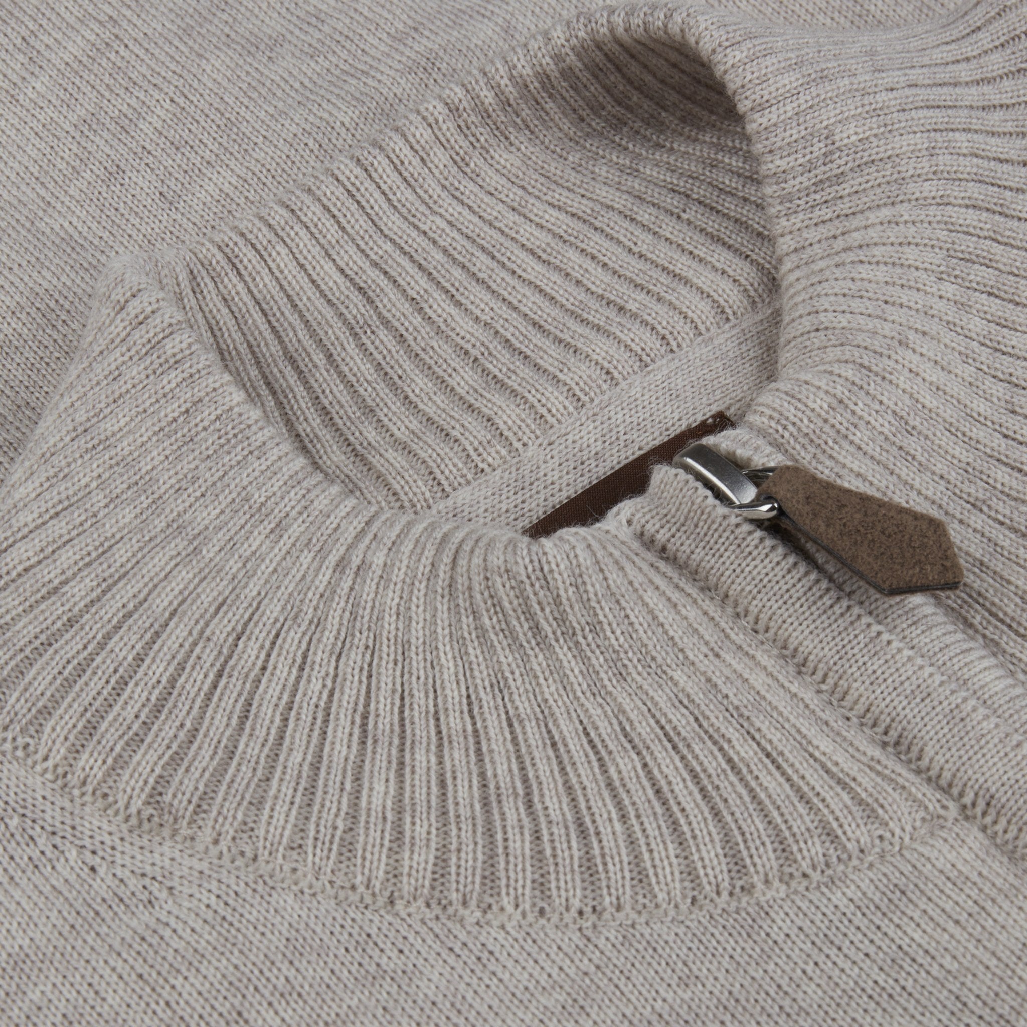 Beige Fine Merino Wool Full Zip Sweater - Stenströms