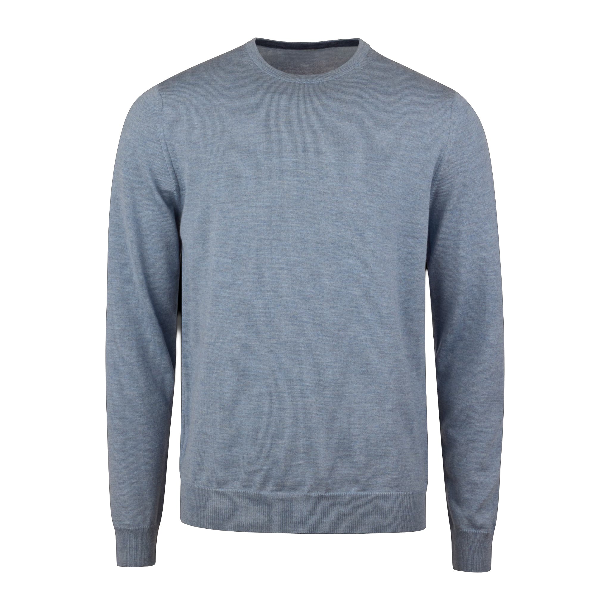 Light Blue Merino Wool Crew Neck Sweater w/ Elbow Patches - Stenströms