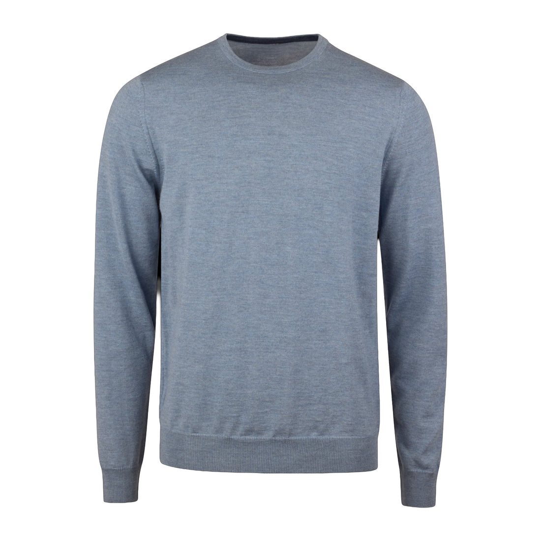 Light Blue Merino Wool Crew Neck Sweater w/ Elbow Patches - Stenströms