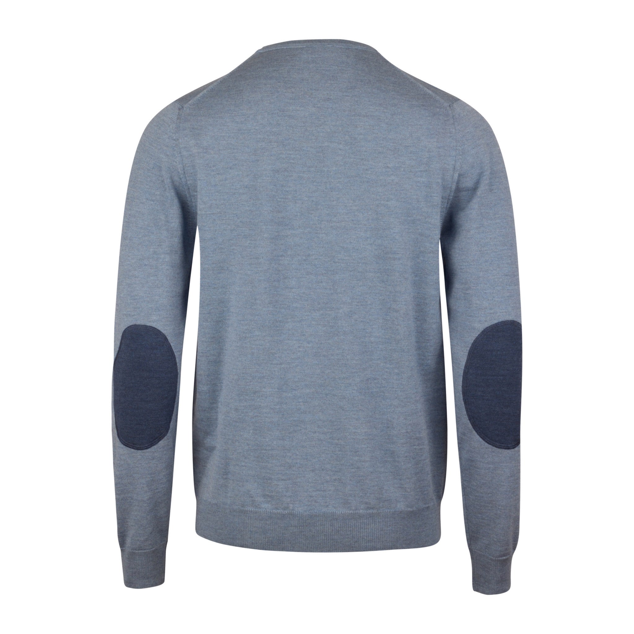 Light Blue Merino Wool Crew Neck Sweater w/ Elbow Patches - Stenströms