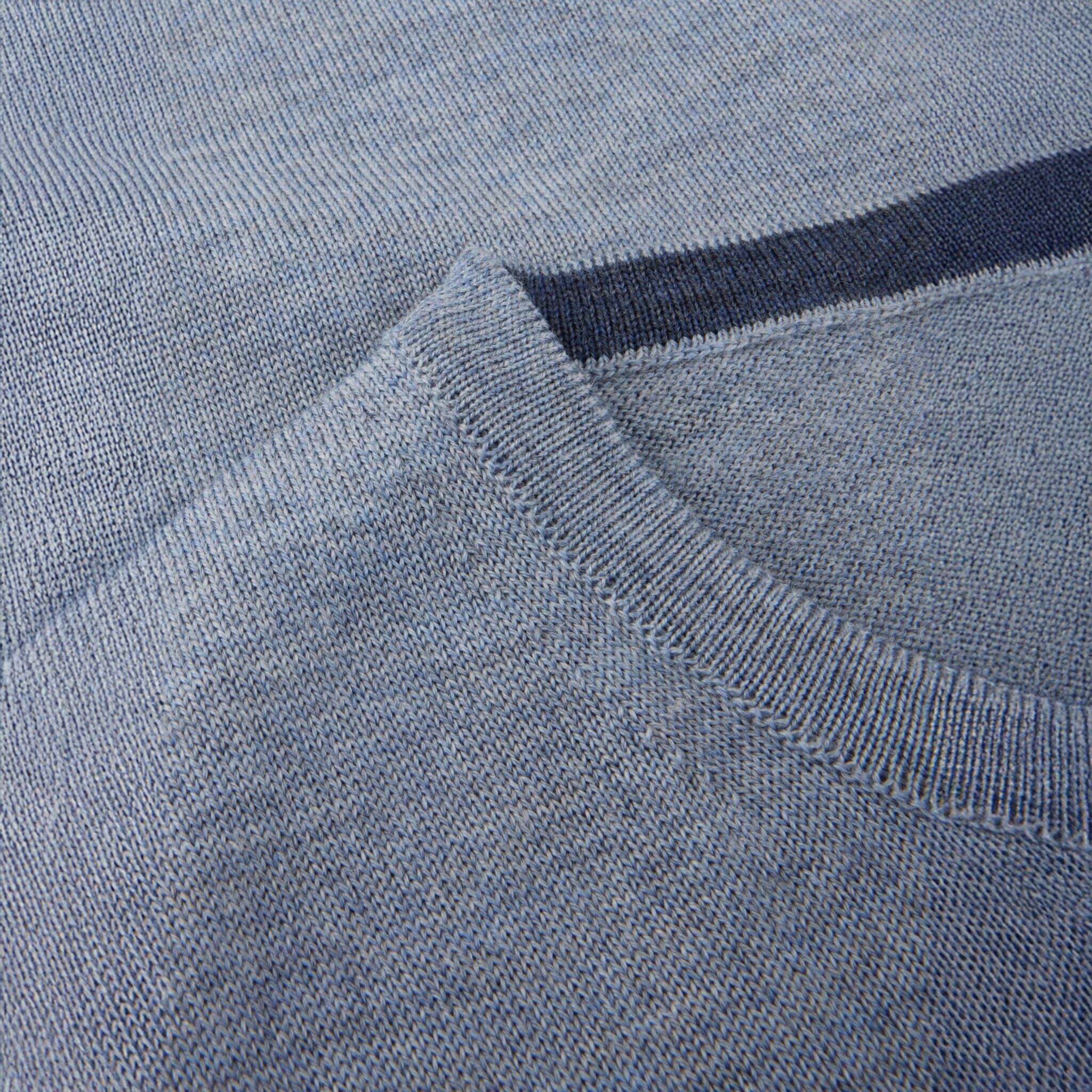 Light Blue Merino Wool Crew Neck Sweater w/ Elbow Patches - Stenströms