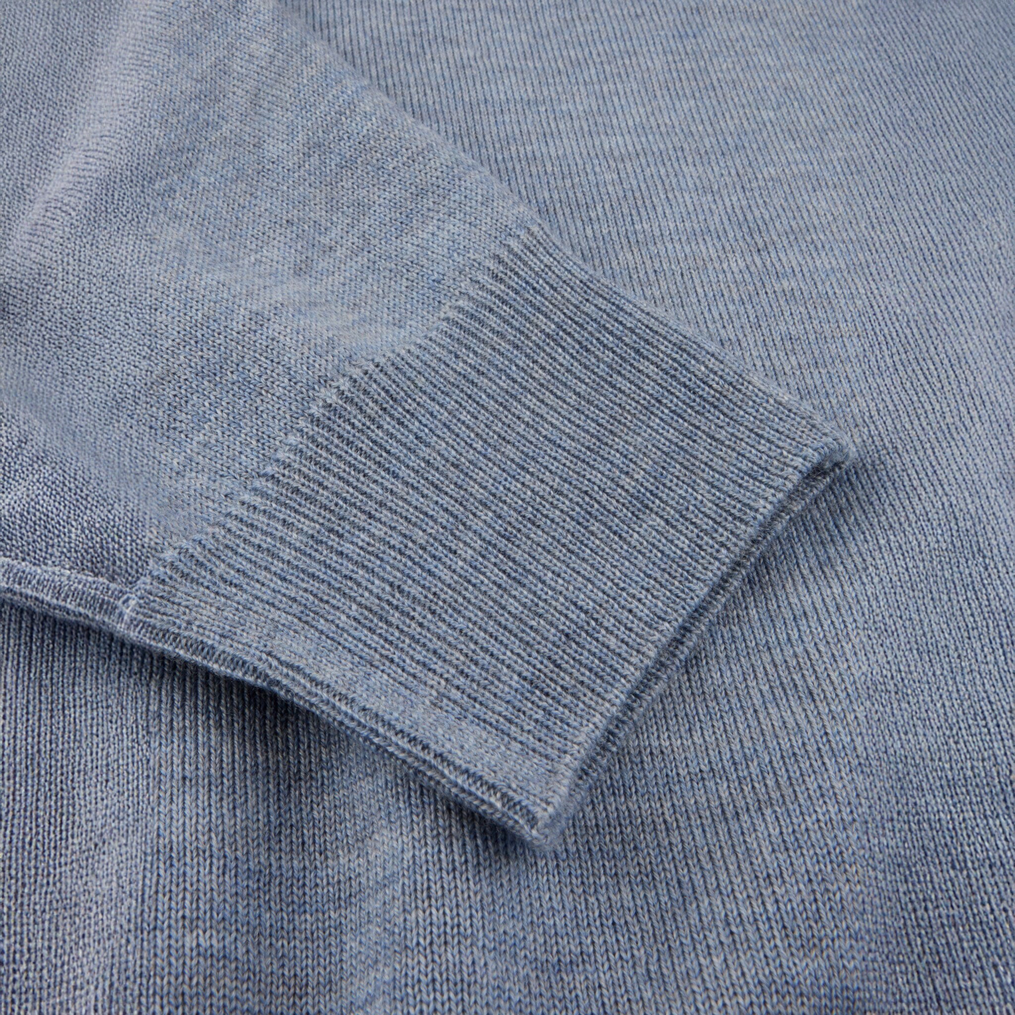 Light Blue Merino Wool Crew Neck Sweater w/ Elbow Patches - Stenströms