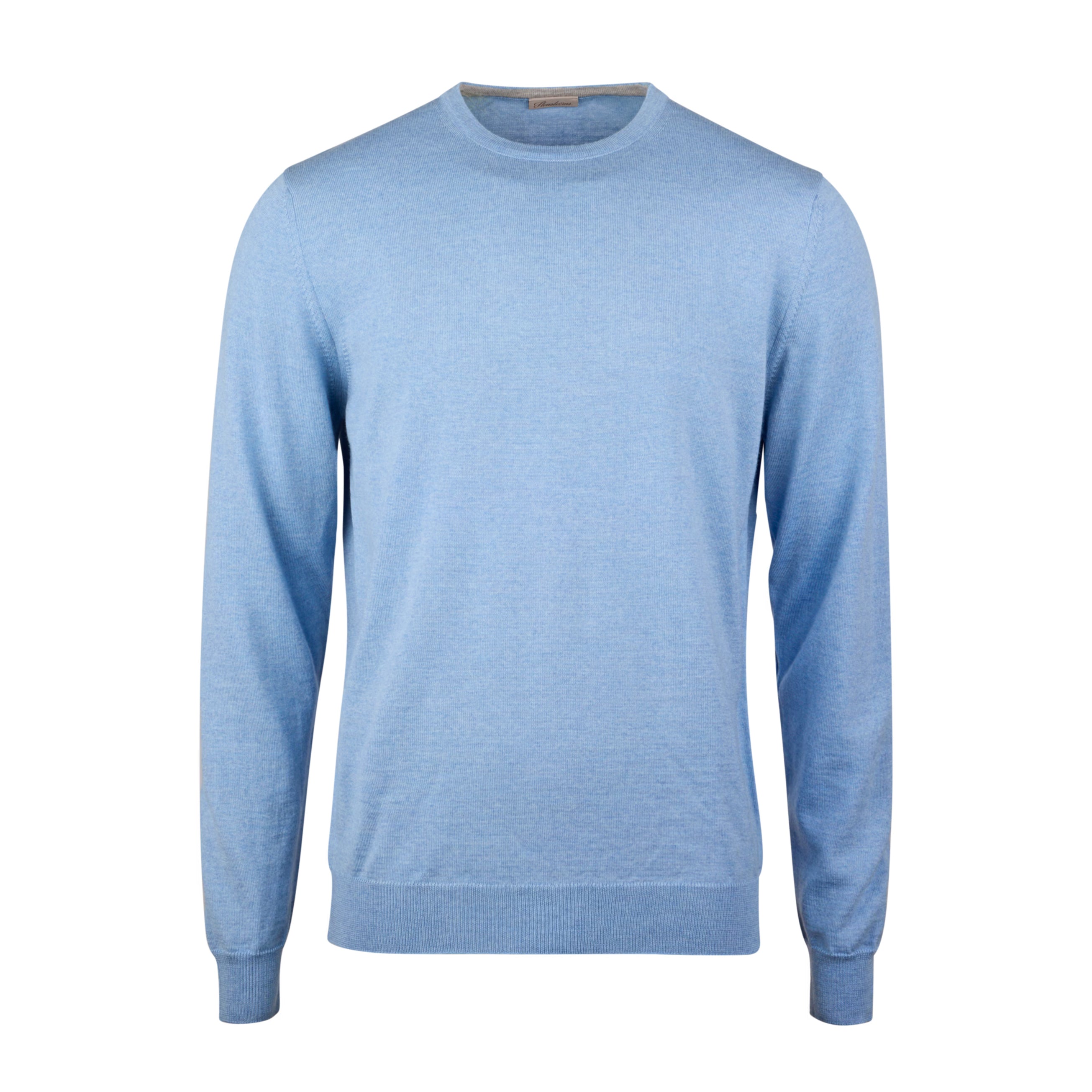 Cornflower Blue Merino Wool Crew Neck Sweater w/ Elbow Patches - Stenströms