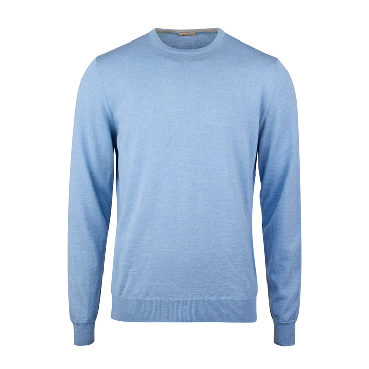 Cornflower Blue Merino Wool Crew Neck Sweater w/ Elbow Patches - Stenströms