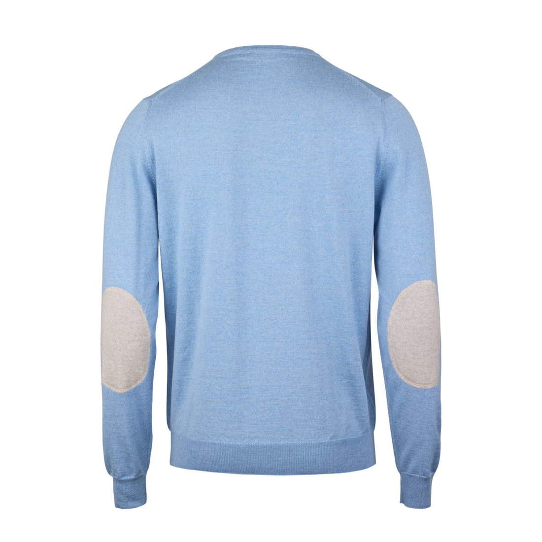 Cornflower Blue Merino Wool Crew Neck Sweater w/ Elbow Patches - Stenströms