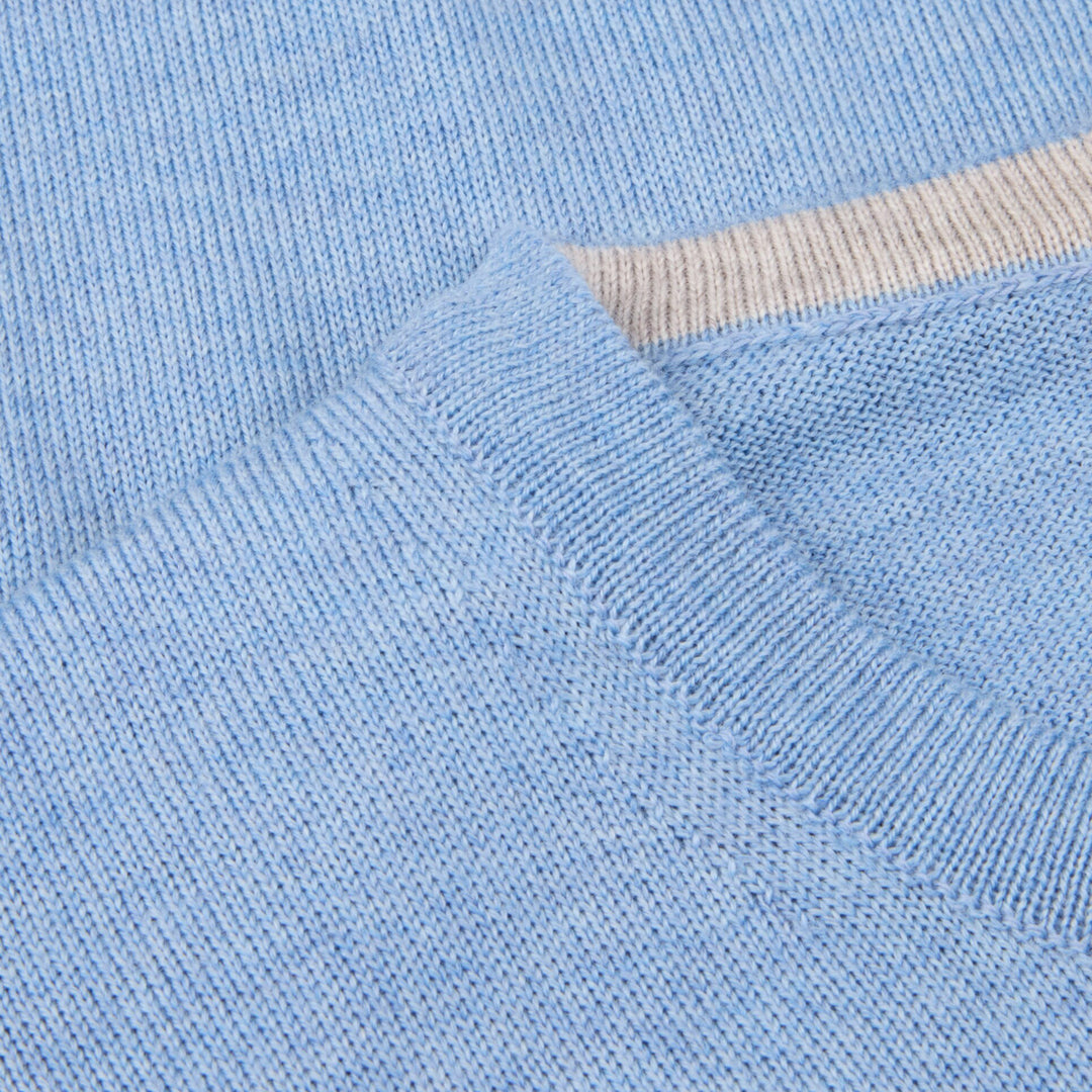 Cornflower Blue Merino Wool Crew Neck Sweater w/ Elbow Patches - Stenströms