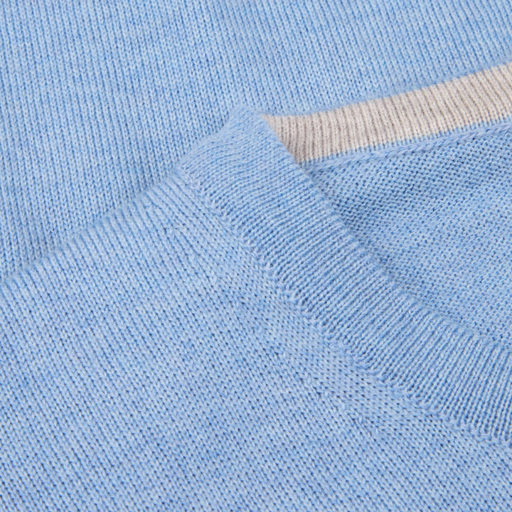 Cornflower Blue Merino Wool Crew Neck Sweater w/ Elbow Patches - Stenströms