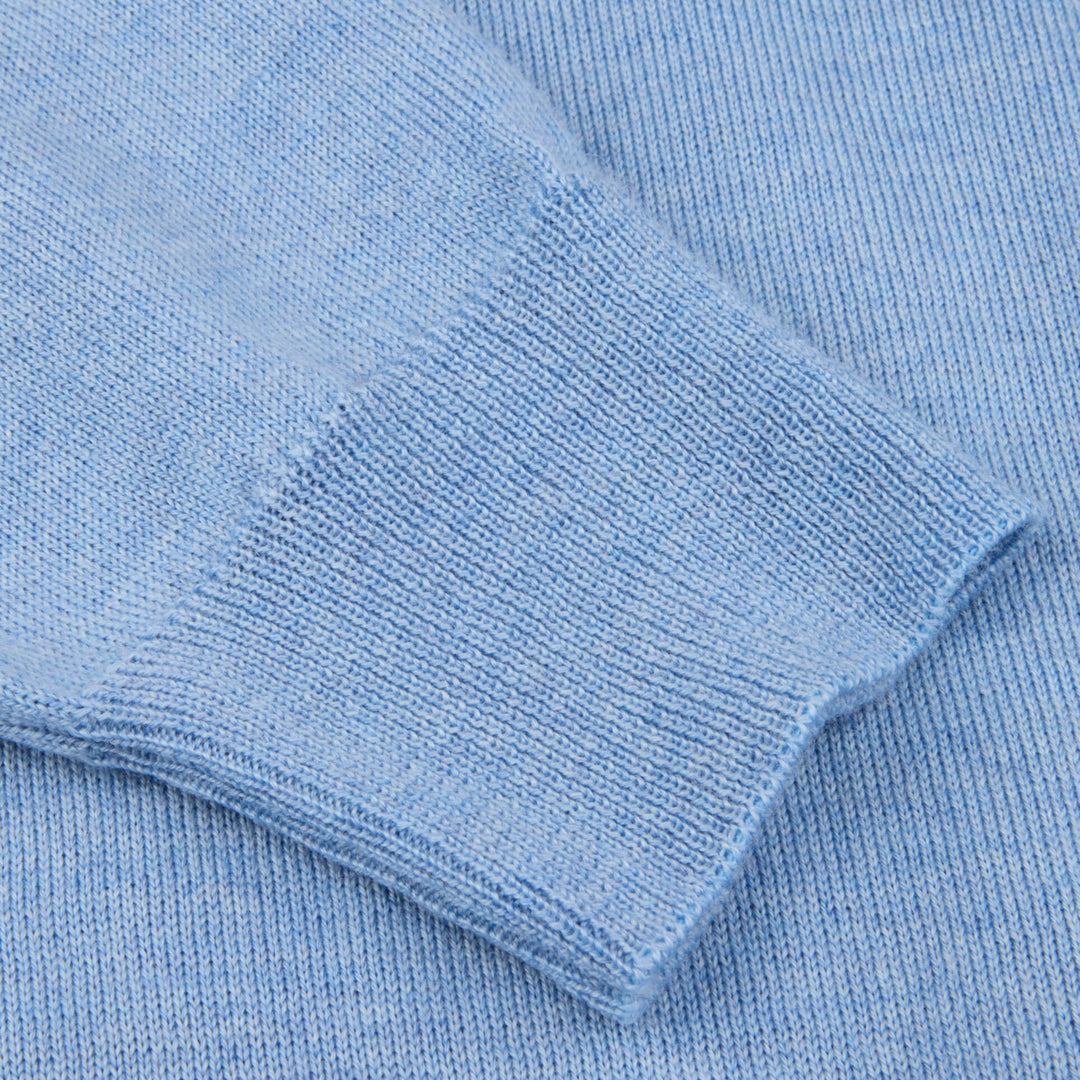 Cornflower Blue Merino Wool Crew Neck Sweater w/ Elbow Patches - Stenströms