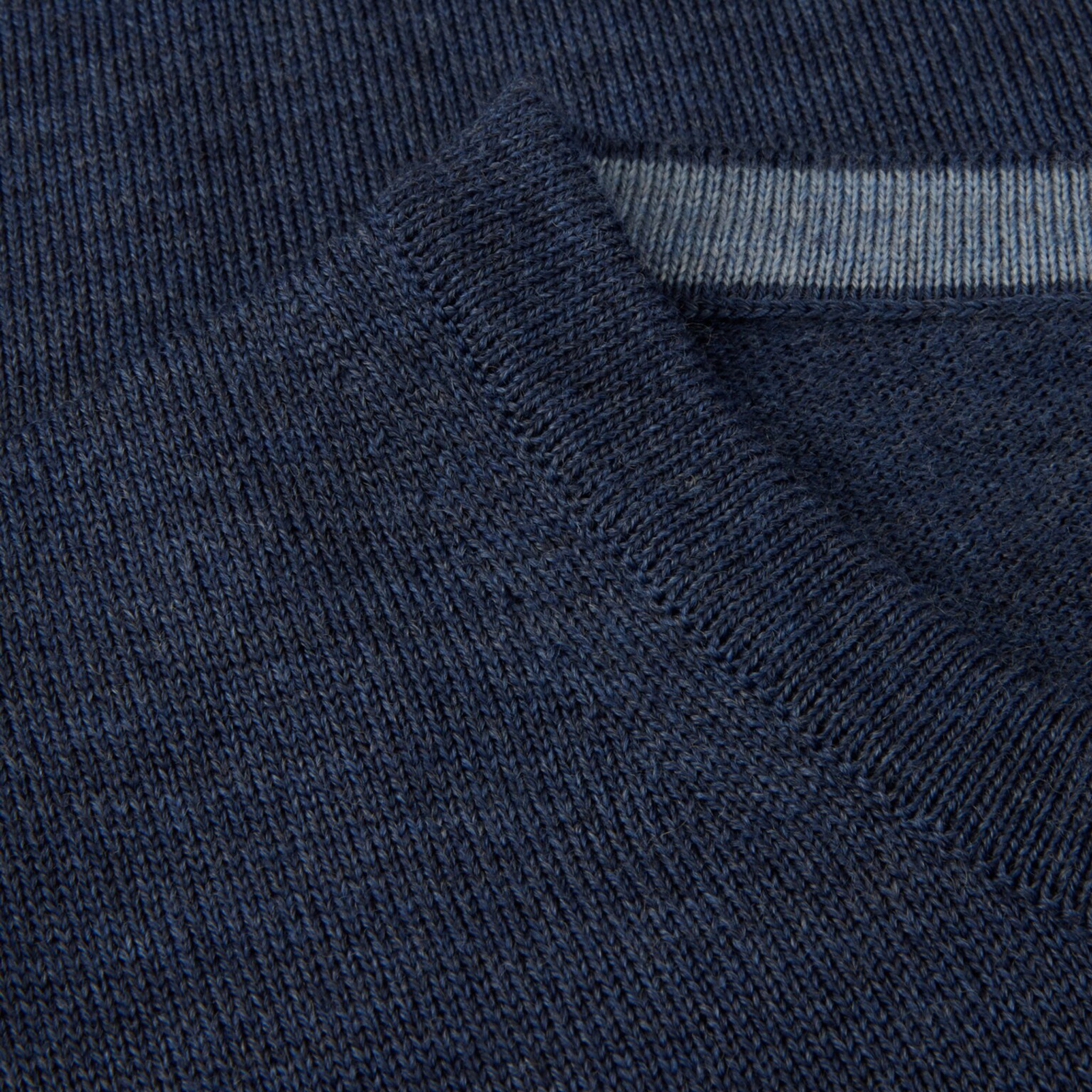 Pull col rond en laine mérinos bleu denim avec coudières - Stenströms