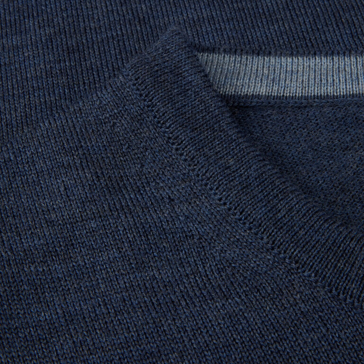 Dark Blue Merino Wool Crew Neck Sweater w/ Elbow Patches - Stenströms