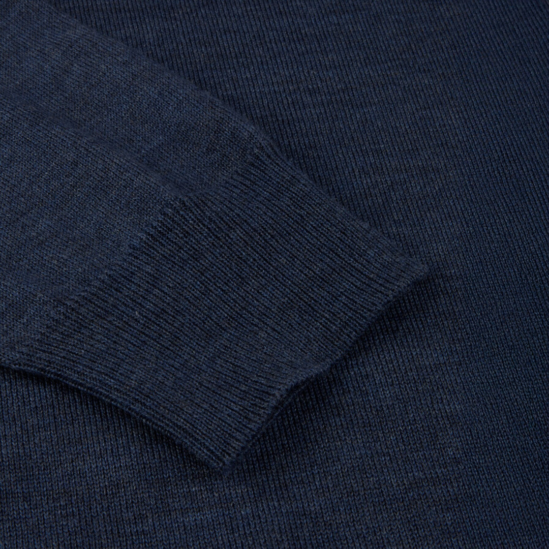 Dark Blue Merino Wool Crew Neck Sweater w/ Elbow Patches - Stenströms