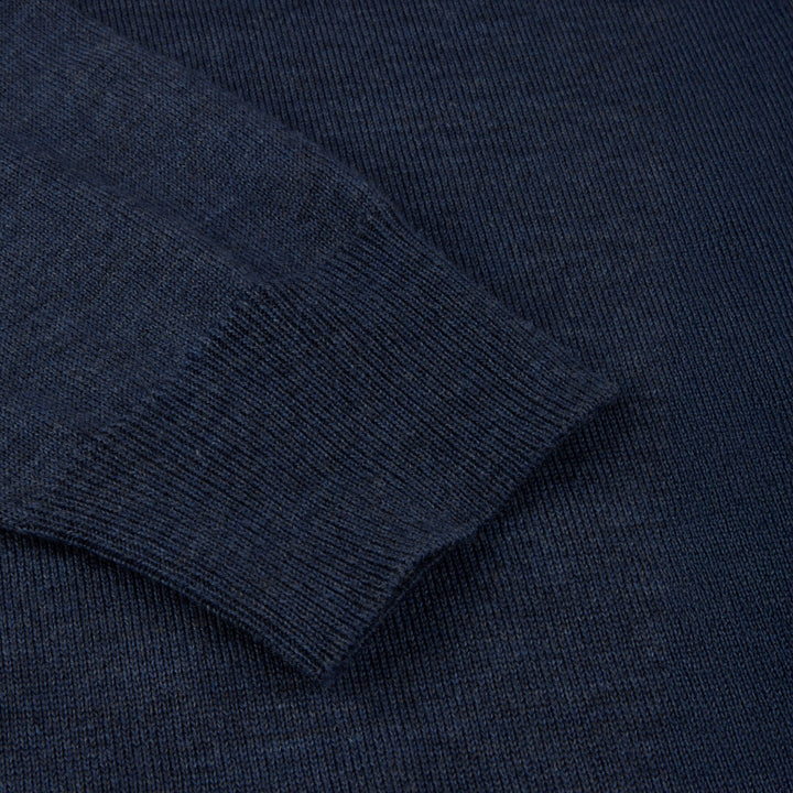 Dark Blue Merino Wool Crew Neck Sweater w/ Elbow Patches - Stenströms