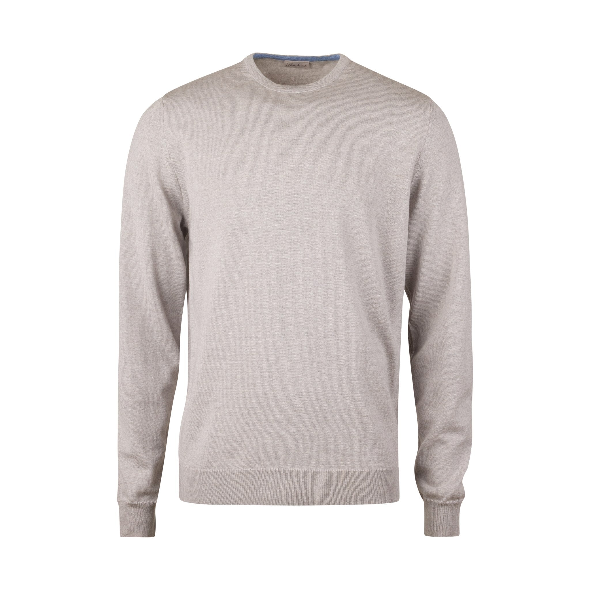 Light Beige Merino Wool Crew Neck Sweater w/ Elbow Patches - Stenströms