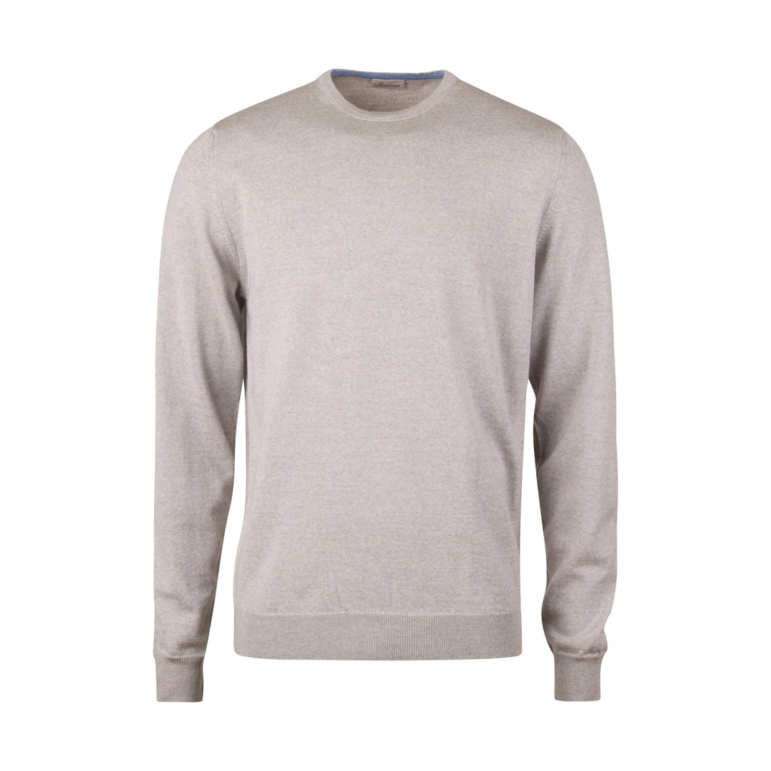 Light Beige Merino Wool Crew Neck Sweater w/ Elbow Patches - Stenströms