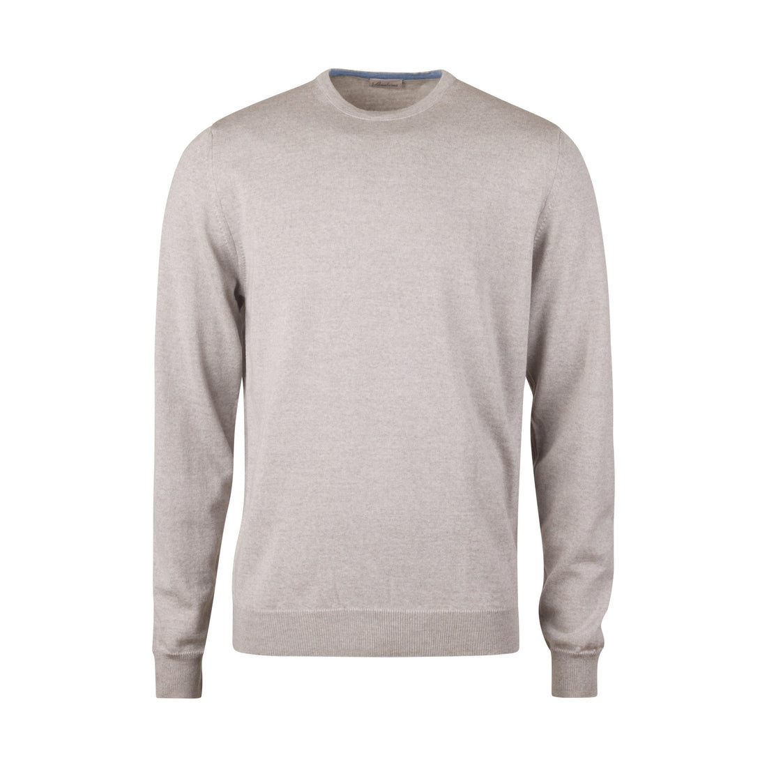 Light Beige Merino Wool Crew Neck Sweater w/ Elbow Patches - Stenströms