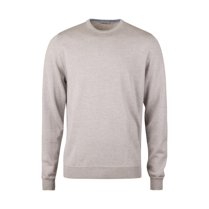 Light Beige Merino Wool Crew Neck Sweater w/ Elbow Patches - Stenströms