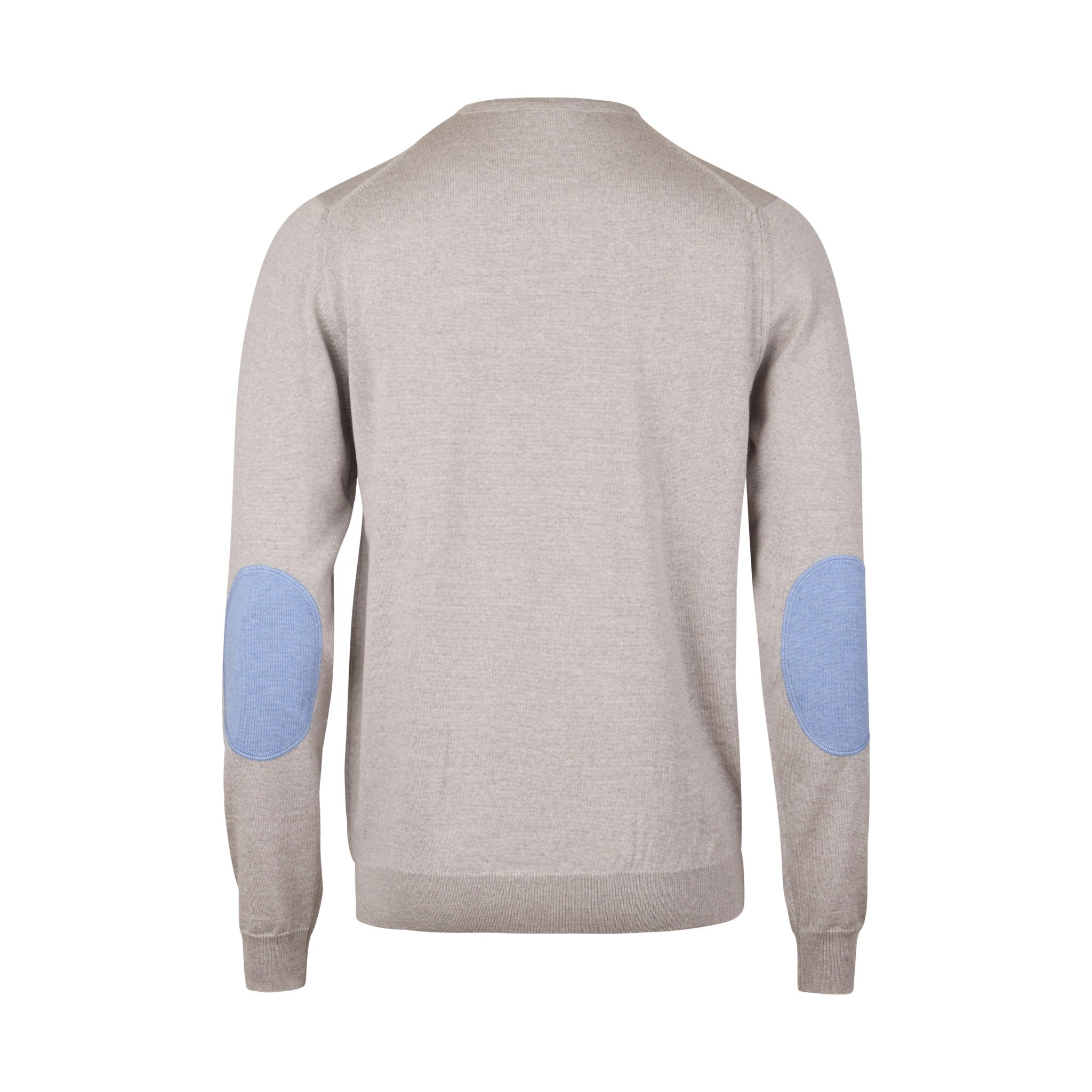 Light Beige Merino Wool Crew Neck Sweater w/ Elbow Patches - Stenströms
