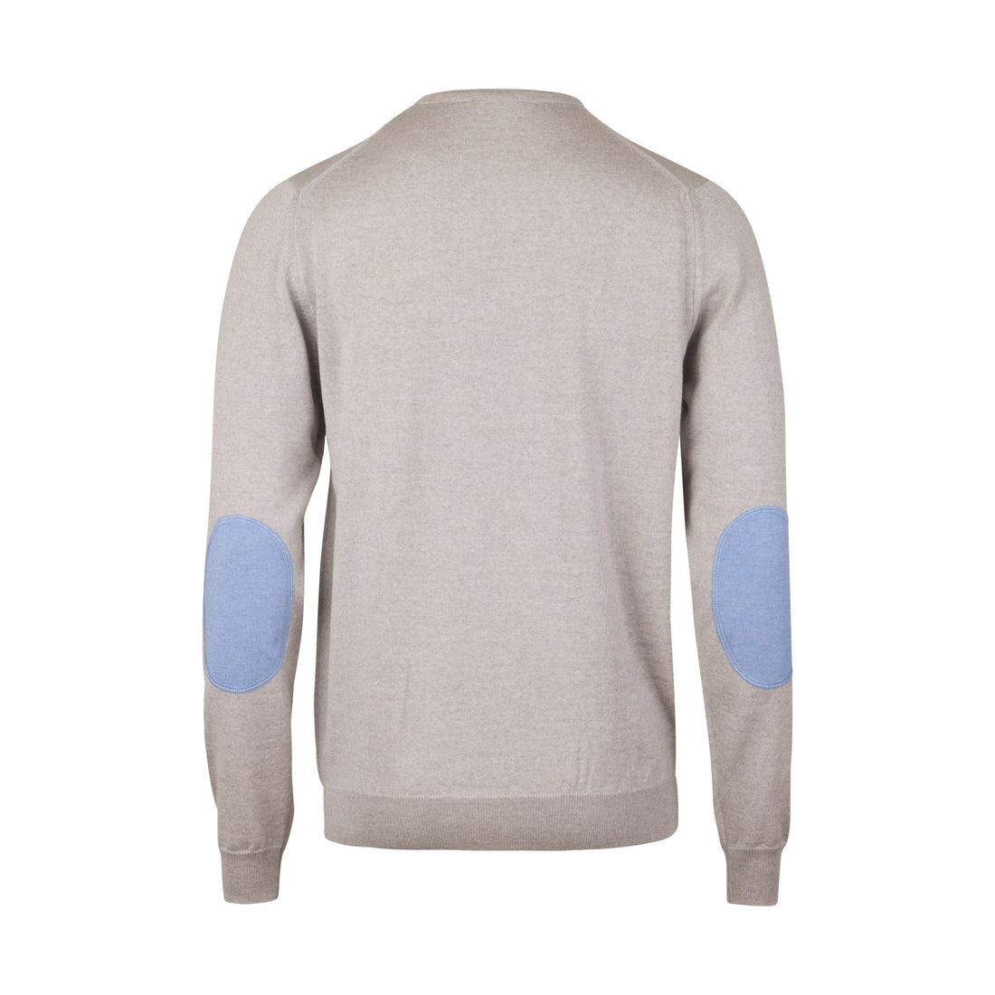 Light Beige Merino Wool Crew Neck Sweater w/ Elbow Patches - Stenströms
