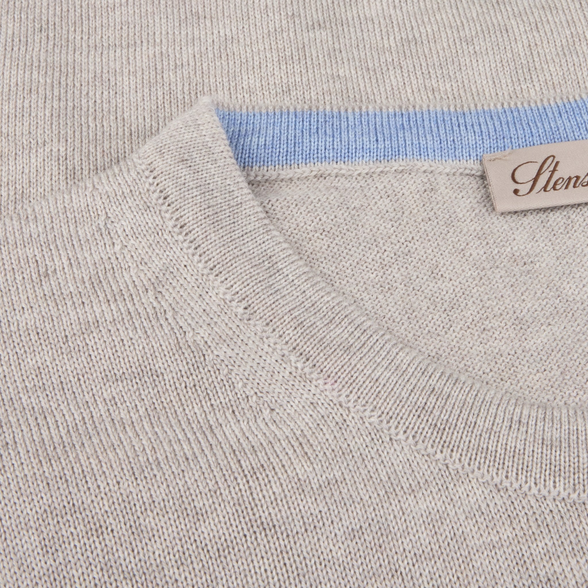 Light Beige Merino Wool Crew Neck Sweater w/ Elbow Patches - Stenströms