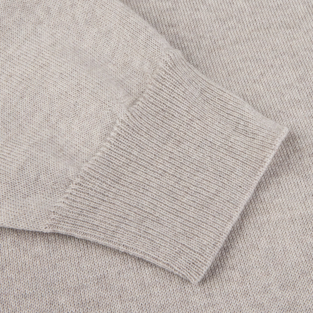Light Beige Merino Wool Crew Neck Sweater w/ Elbow Patches - Stenströms